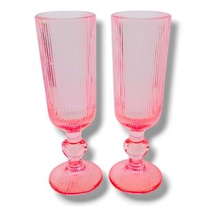 New Valentine's Day Set of 2 Pink Champagne Glasses Glass Flutes